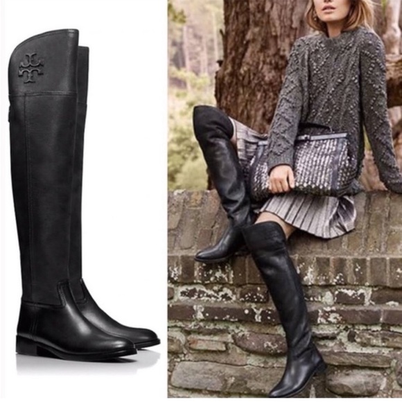 Tory Burch Simone over the knee boot black leather equestrian preppy fall 7.5 - Picture 1 of 14